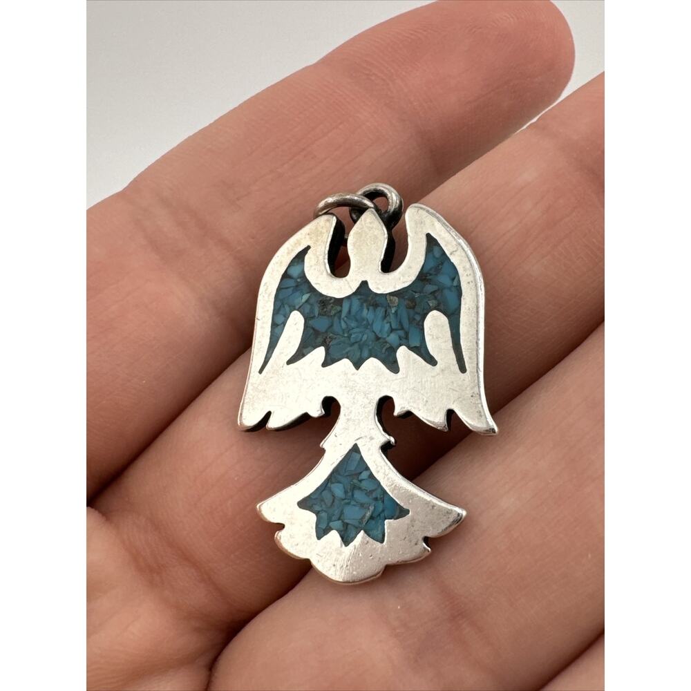 Native American Eagle Pendant Inlayed With Turquoise